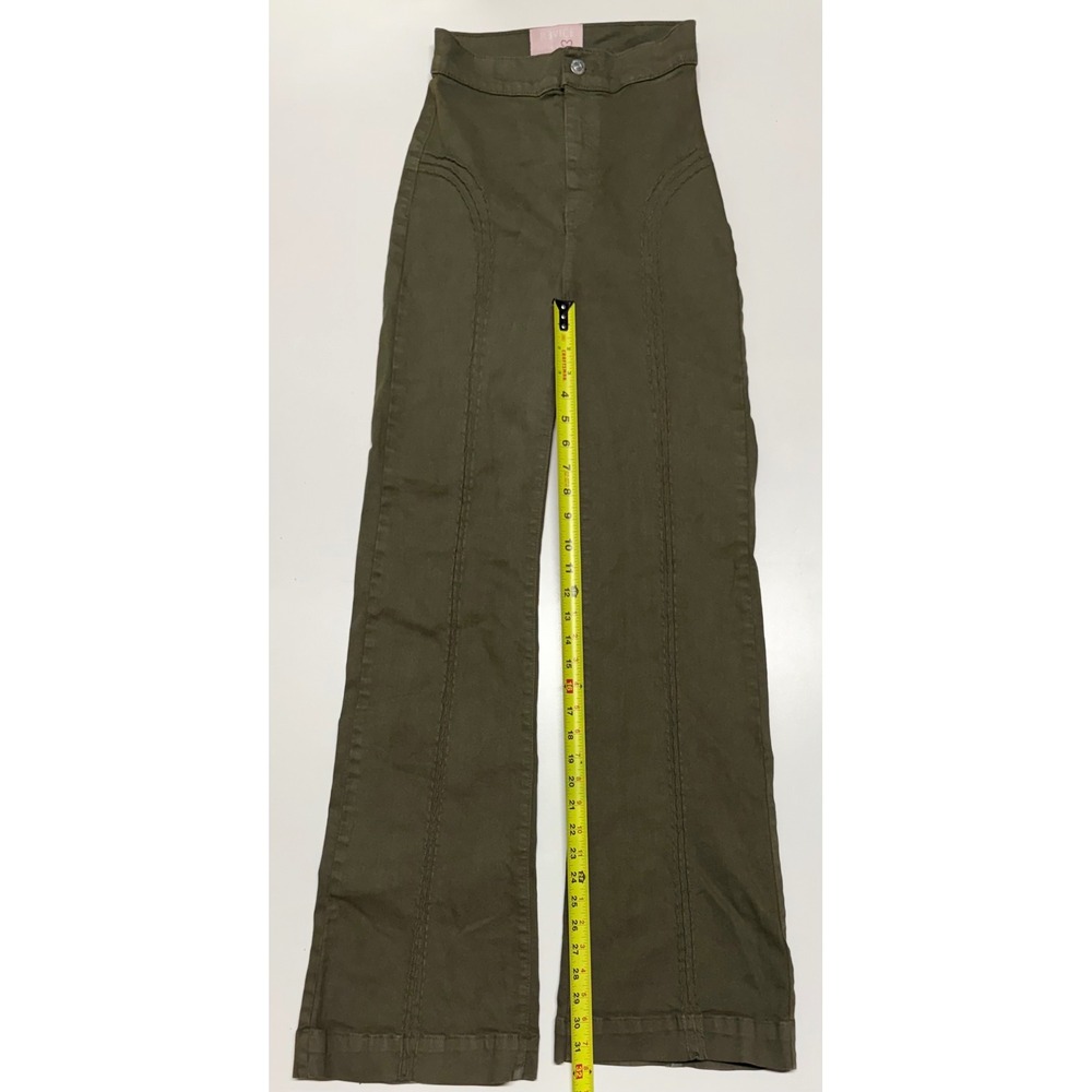 Revice Denim Olive Green High Waisted Flare Pants Roller-girl Seam Size 26